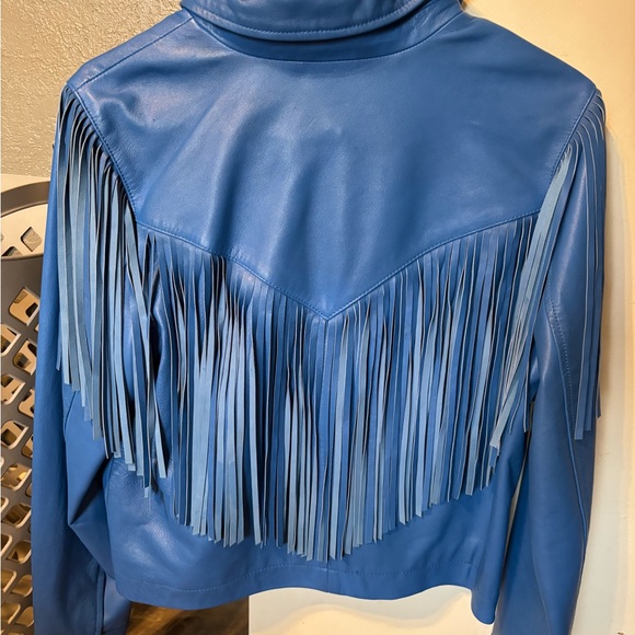 Blue Fringe Leather Jacket - Picture 2 of 2